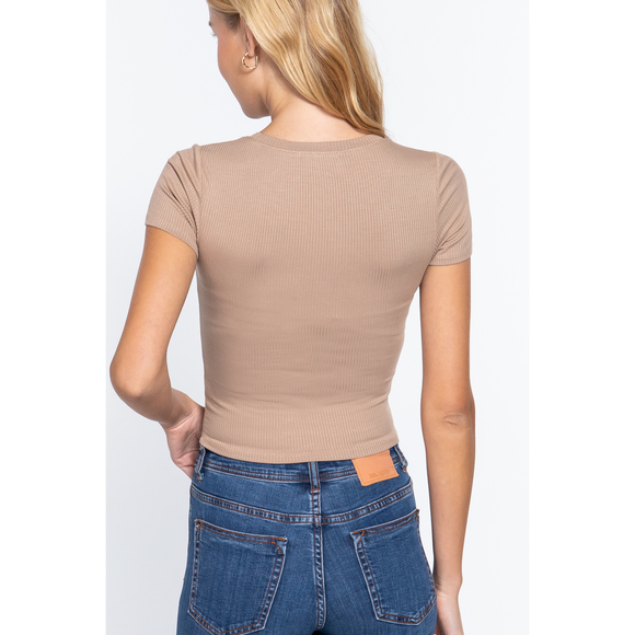 Short Slv Crew Neck Rib Crop Top - Picture 4 of 7